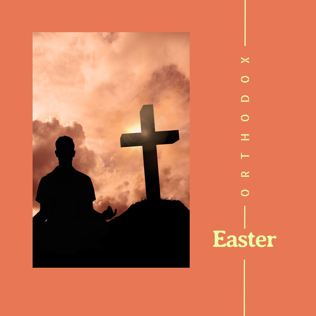 Silhouette of Man Meditating Near Cross During Orthodox Easter