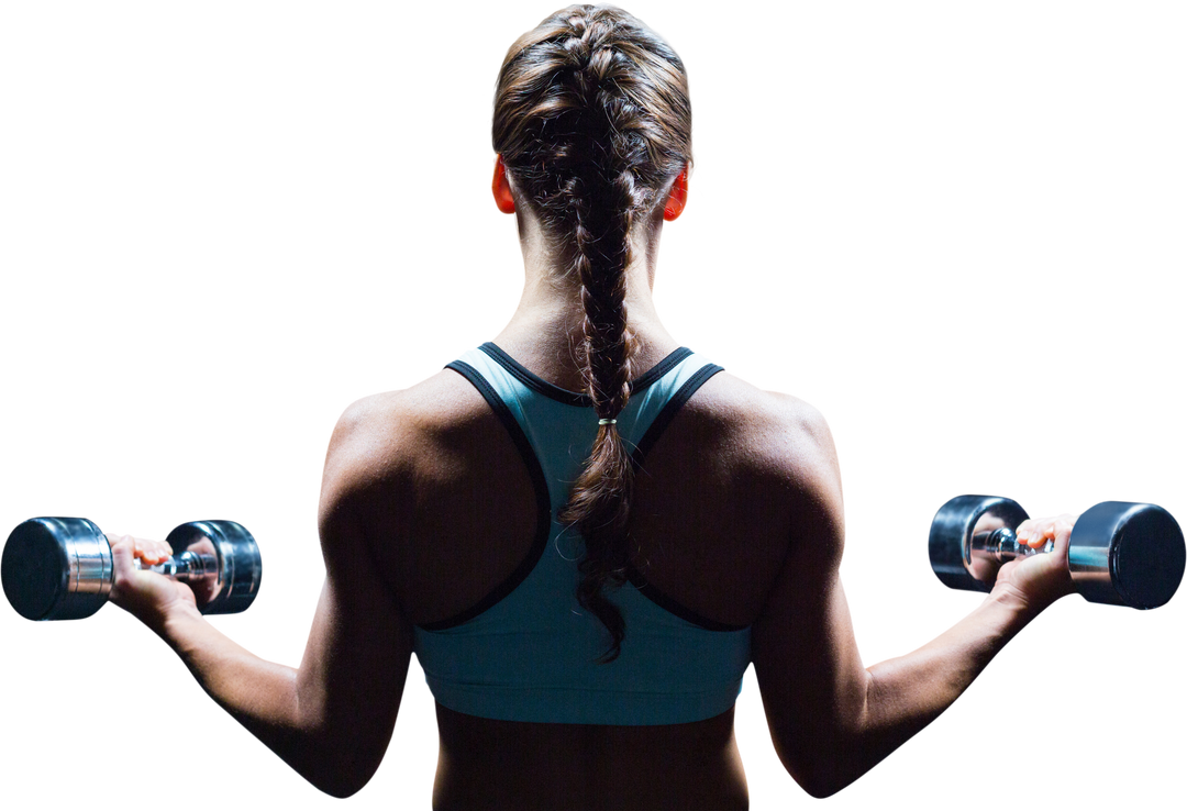 Transparent Rear View of Woman with Braided Hair Lifting Dumbbells - Download Free Stock Images Pikwizard.com