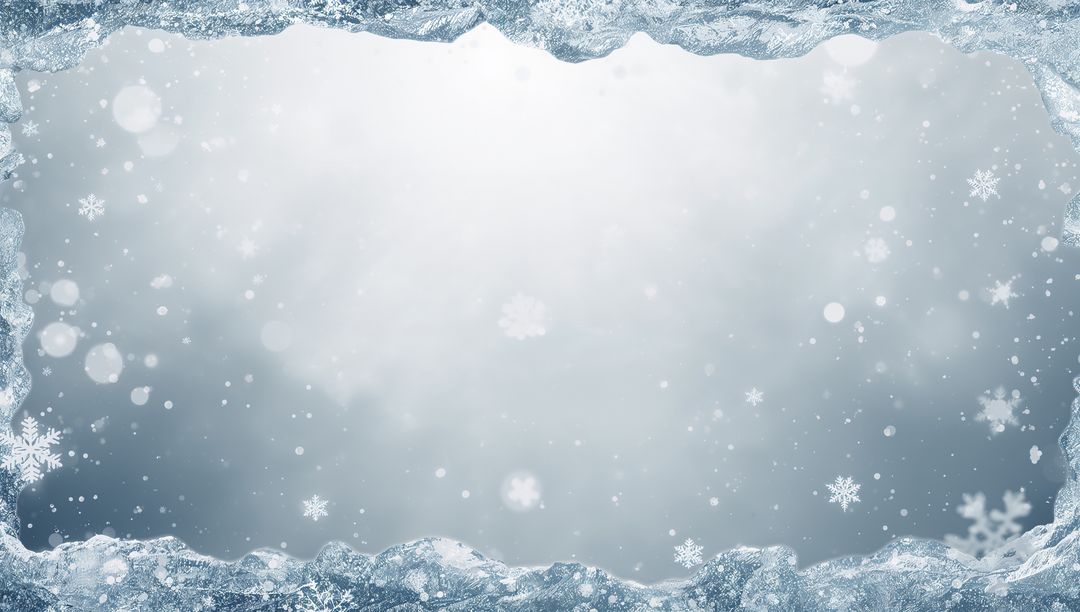 Frosted Ice Border with Snowflake Bokeh, Soft Winter Glow and Central Frosty Space