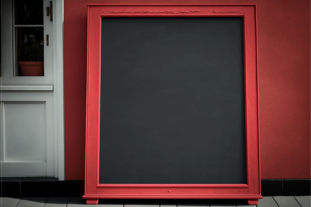 blank chalkboard with red frame outside cafe - Free Images, Stock Photos and Pictures on Pikwizard.com