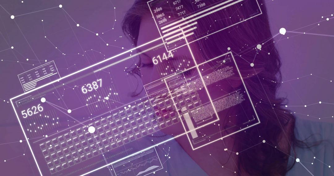 Woman Engaging with Holographic Data Interface in Tech Lab