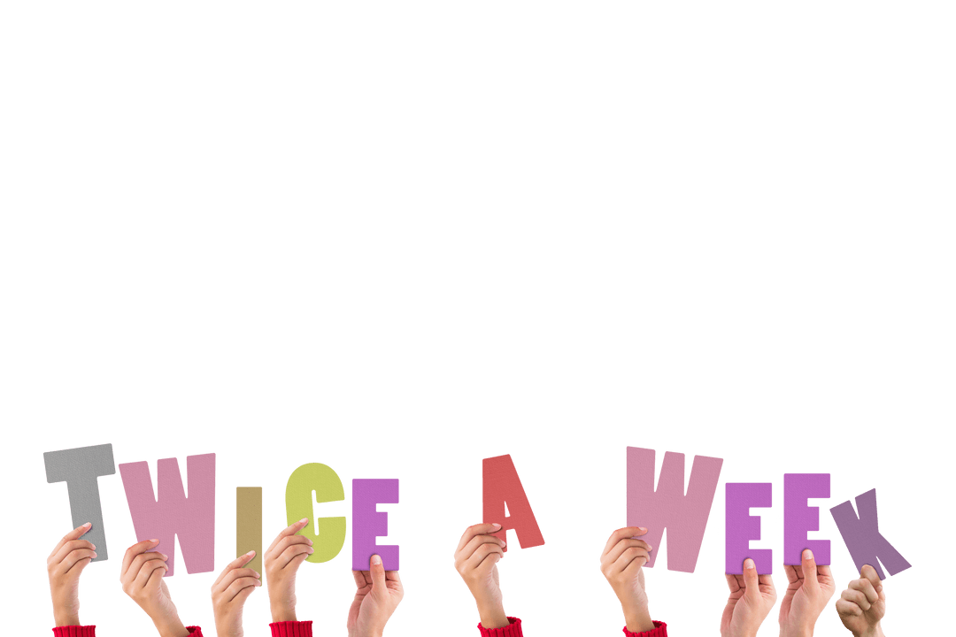 Hands Raising Letters Spelling Twice A Week Transparent Background