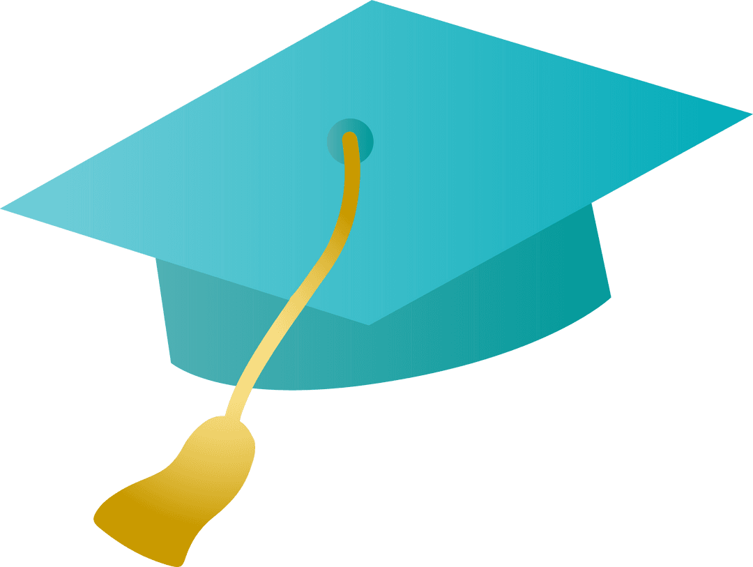 Teal Graduation Cap with Gold Tassel on Transparent Background