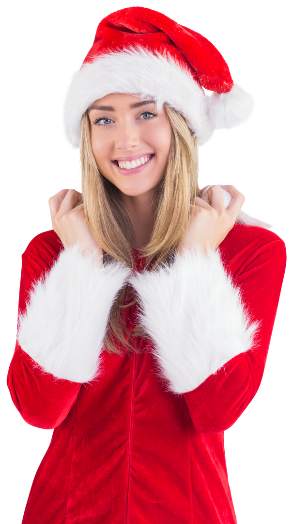 Smiling Young Woman in Festive Santa Claus Outfit Transparent Background - Download Free Stock Images Pikwizard.com