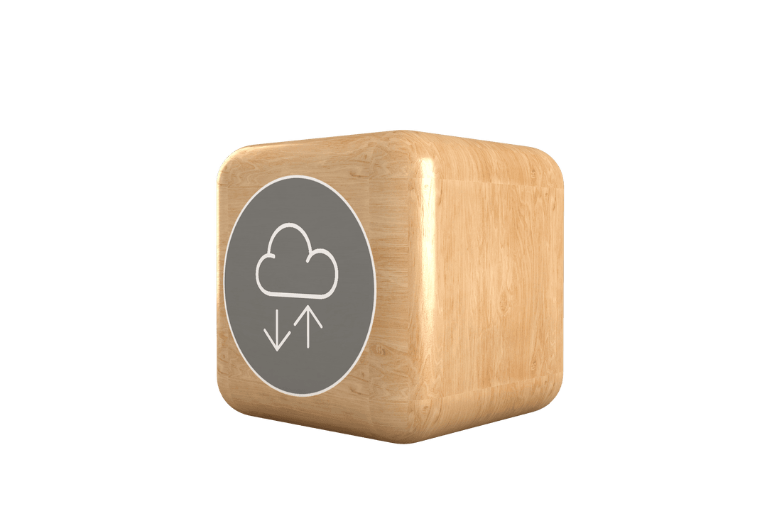Transparent Wood Cube with Cloud Computing Icon