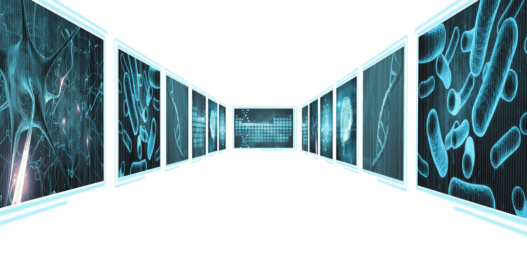 Transparent Digital Science Screens in Blue Futuristic Display