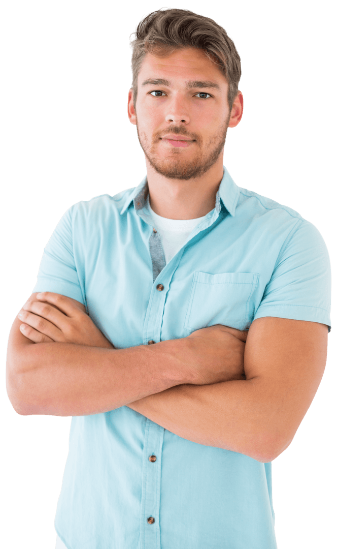 Confident Young Man Posing with Arms Crossed on Transparent Background