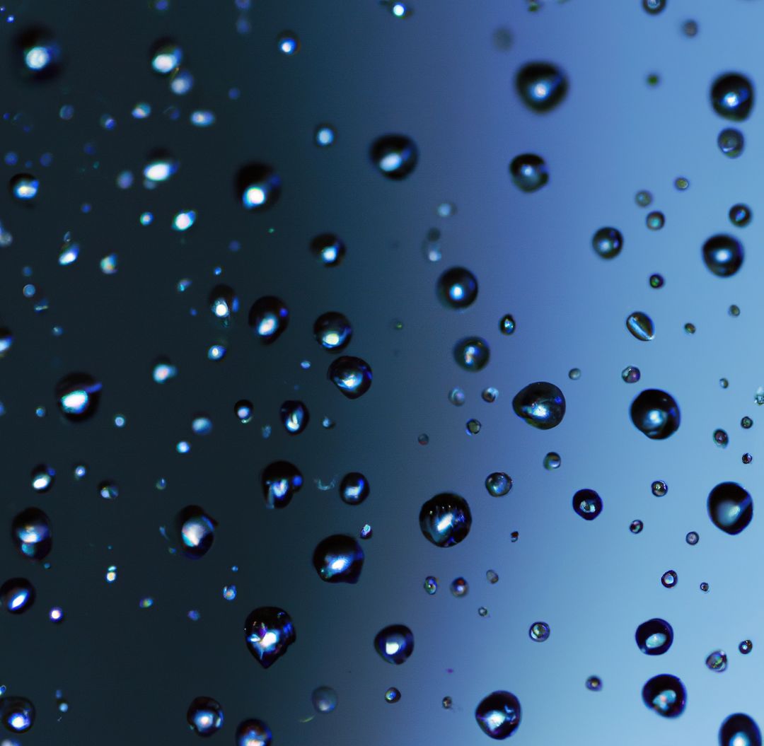 Image of close up of multiple rain drops on blue surface - Free Images, Stock Photos and Pictures on Pikwizard.com