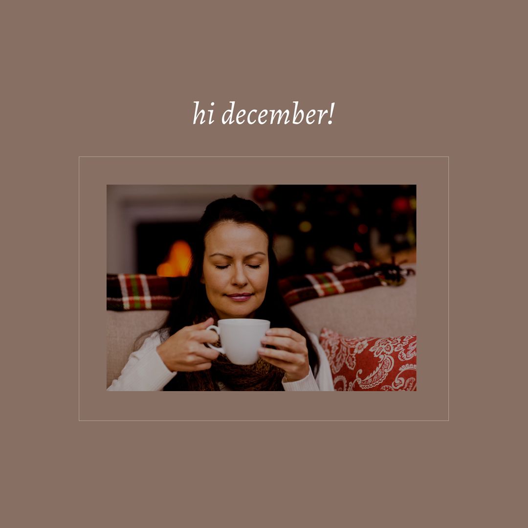 Cozy December Moment with Smiling Woman and Warm Beverage