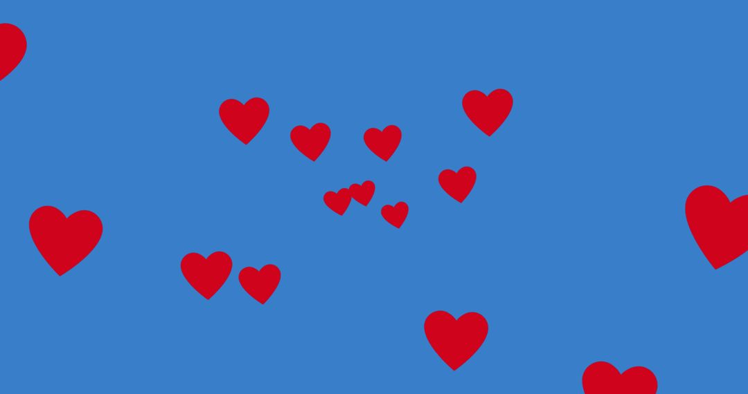 Floating Red Hearts on Blue Background