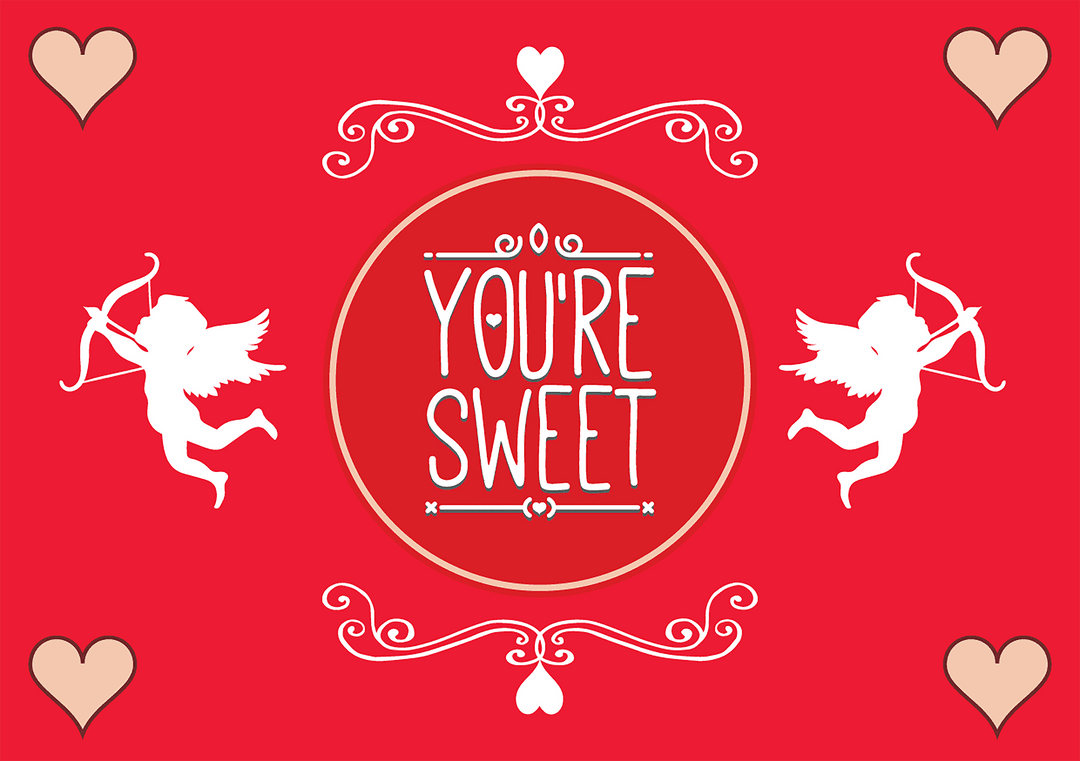 Transparent Red Greeting Card with Cupid and Hearts Design