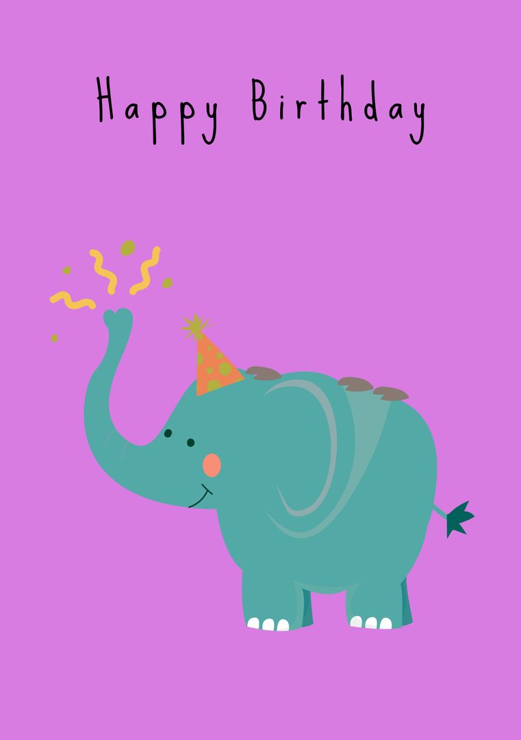 Cheerful Birthday Card with Party Elephant - Download Free Stock Templates Pikwizard.com