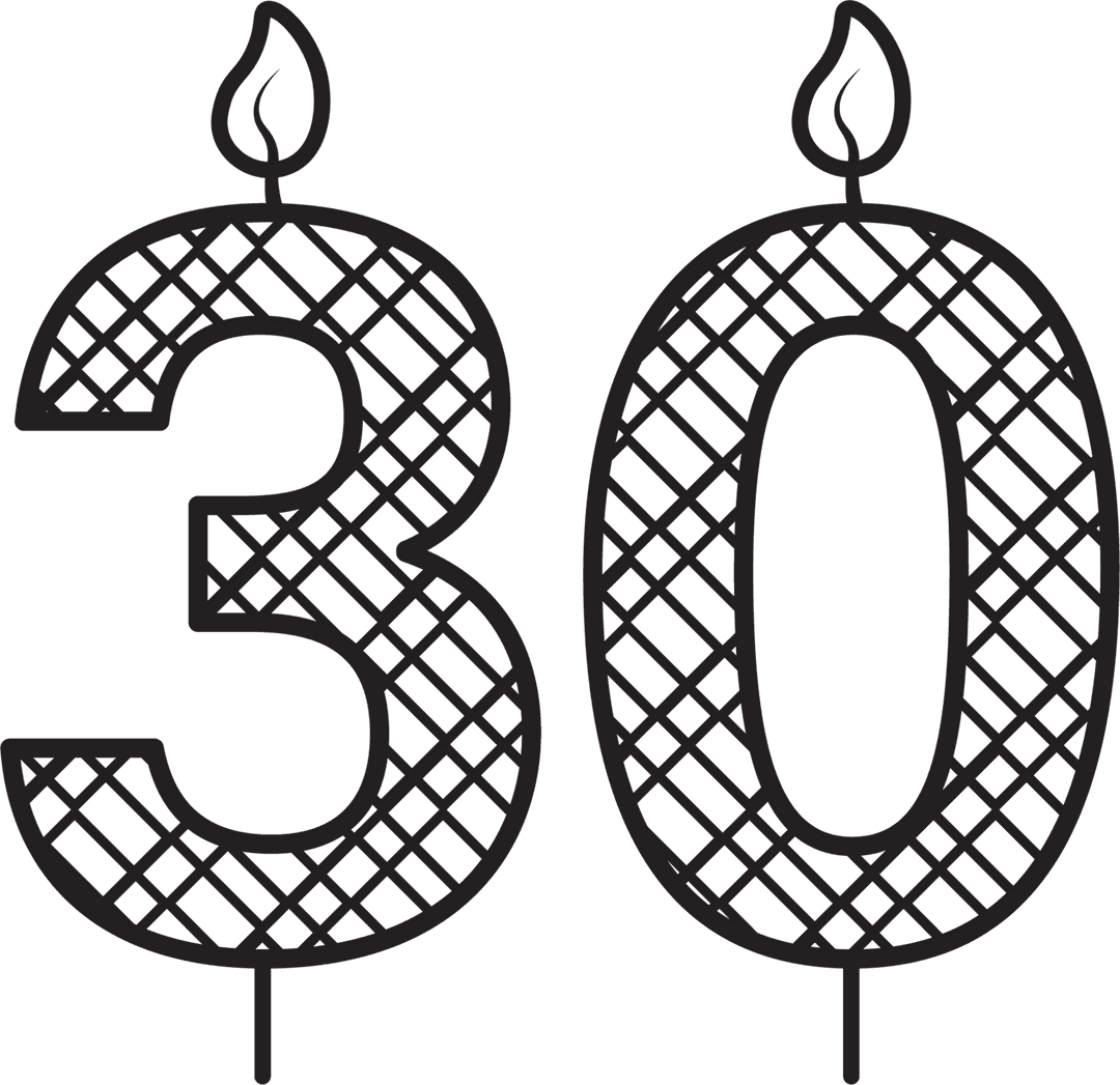 Transparent Candle Number 30 with Flames Design