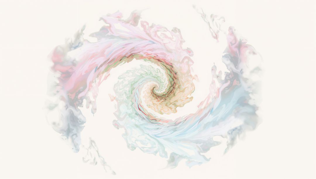 Pastel Spiral Vortex Abstract Swirl with Translucent Wisps on Off-White Backdrop