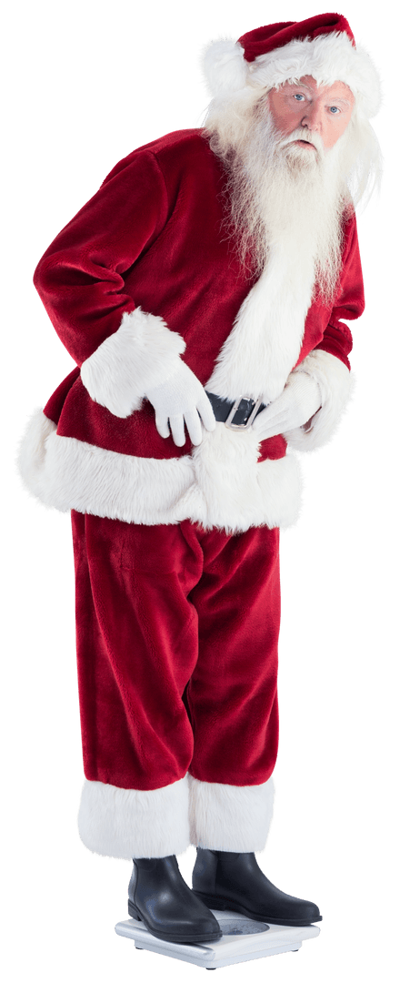 Transparent Santa Surprised Looking at His Weight