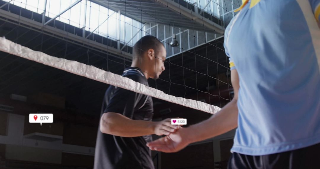 Volleyball Players Shaking Hands After Intense Match in Gym