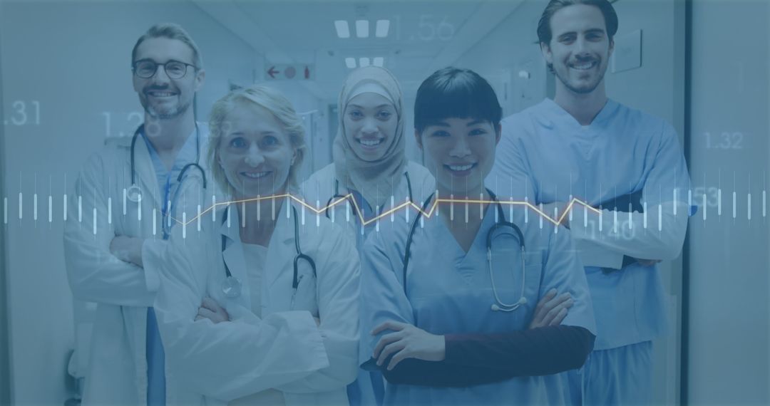 Diverse Healthcare Team with Financial Analytics Overlay