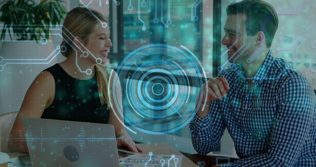 Business Communication with Futuristic Virtual Technology Overlay