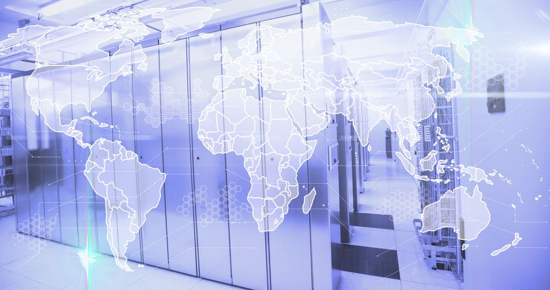 Modern Data Center with Global Technology Network Map