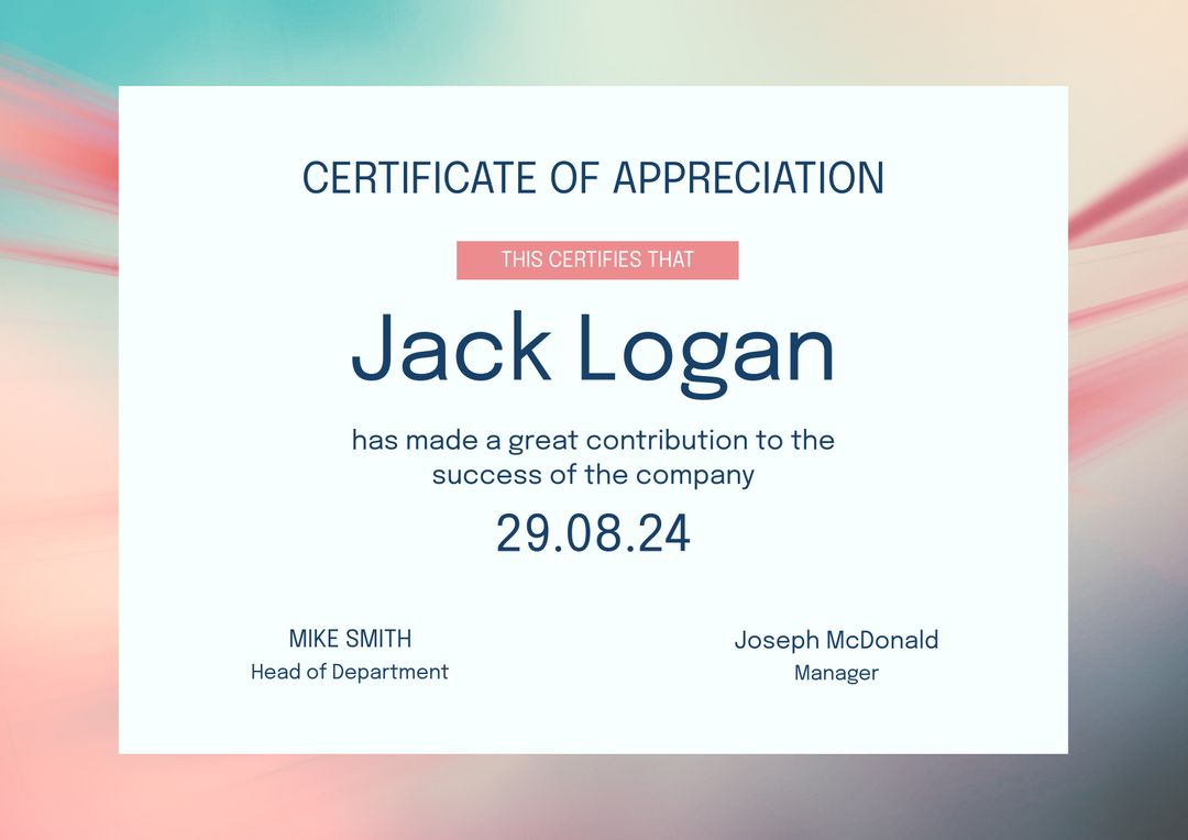 Certificate of Appreciation with Sleek Design and Modern Gradient Background - Download Free Stock Templates Pikwizard.com