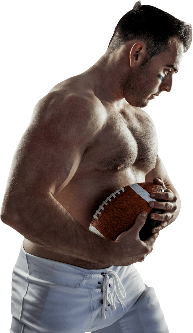 Focused Athlete Holding Football, Ready for the Game, Transparent Background