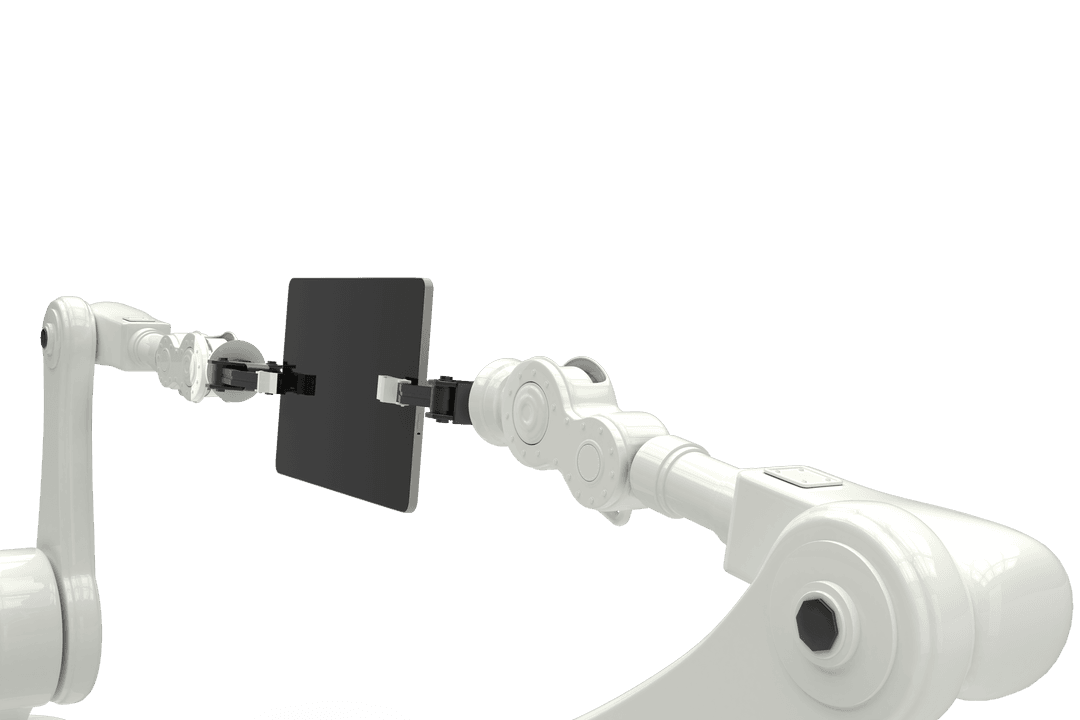 Transparent Robotic Arms Holding Digital Device