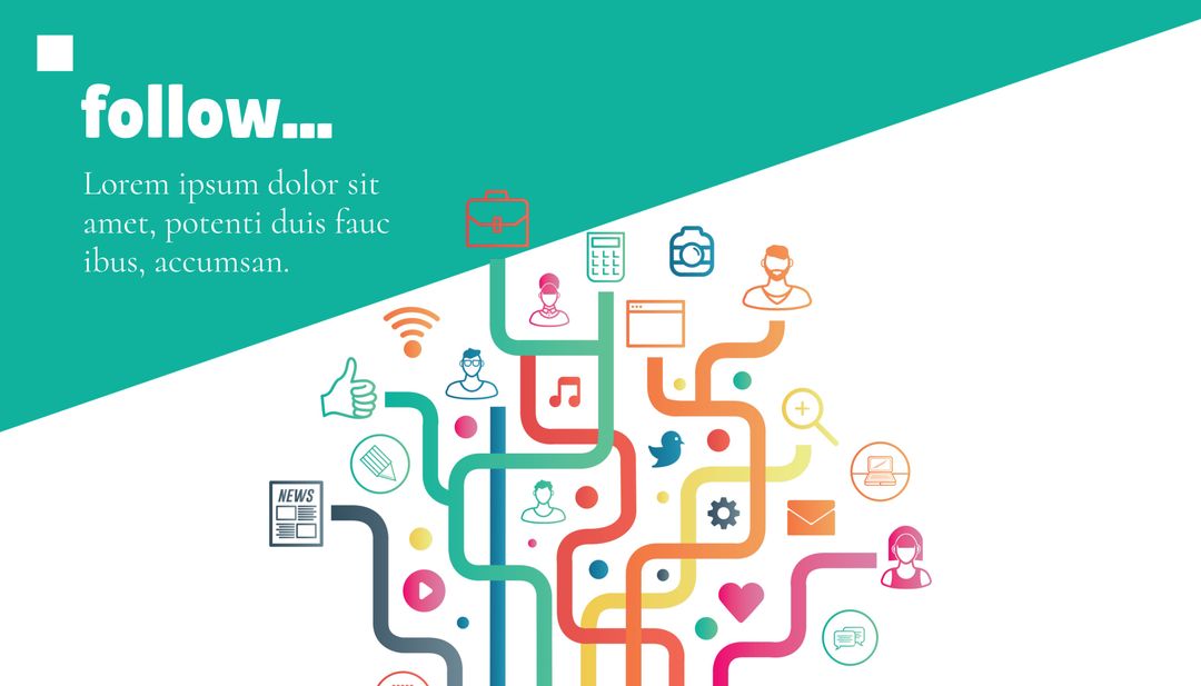 Colorful Digital Network Illustration with Social Media Icons