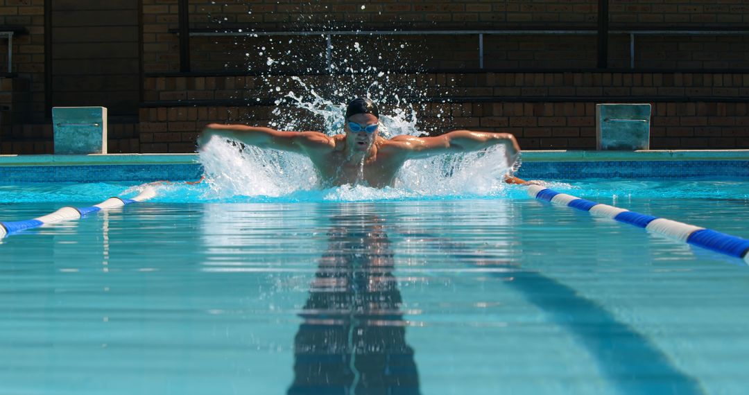 Determined Male Swimmer Practicing Butterfly Stroke in Pool - Free Images, Stock Photos and Pictures on Pikwizard.com