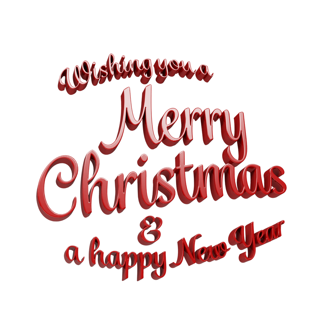 Festive Red Merry Christmas Text on Transparent Background