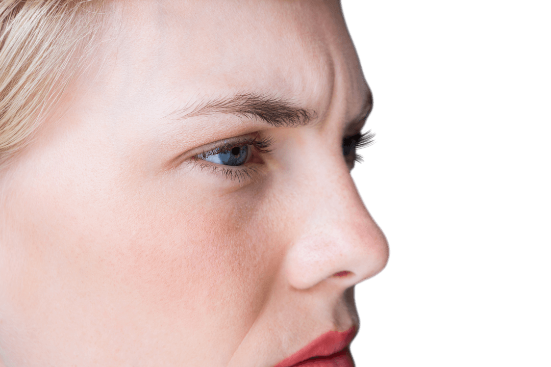 Close-up of Nervous Blond Woman's Face on Transparent Background