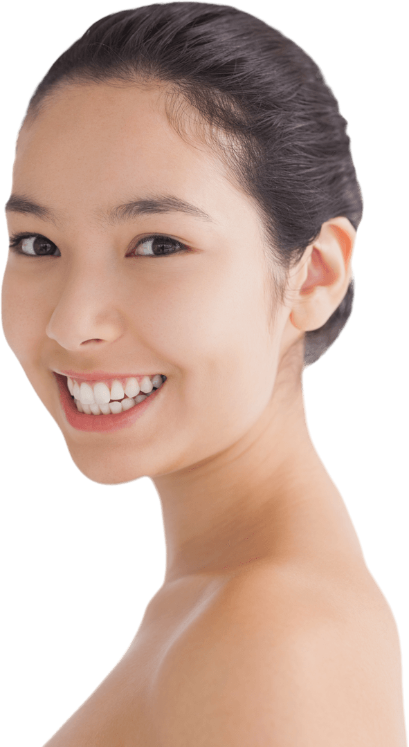 Transparent Smiling Woman with Natural Complexion