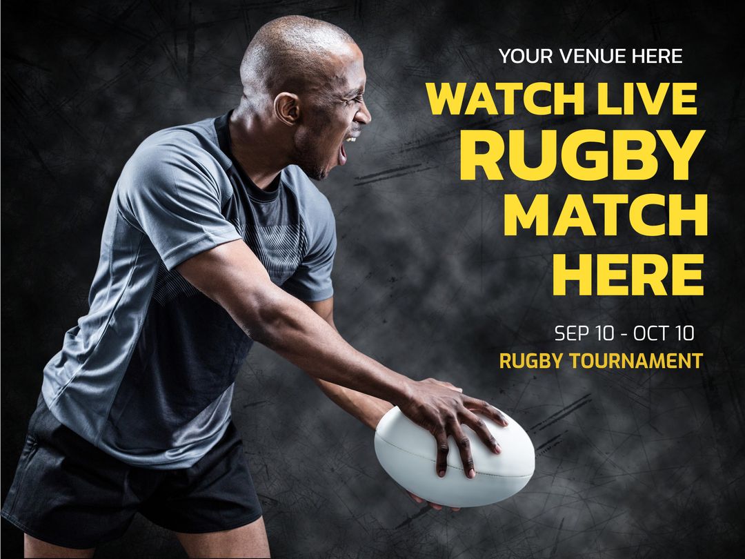 Rugby Player Promoting Live Match with Intense Action - Download Free Stock Templates Pikwizard.com