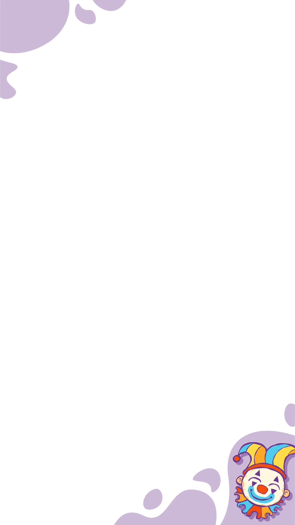 Playful Clown Face on Transparent Canvas with Purple Splash Design