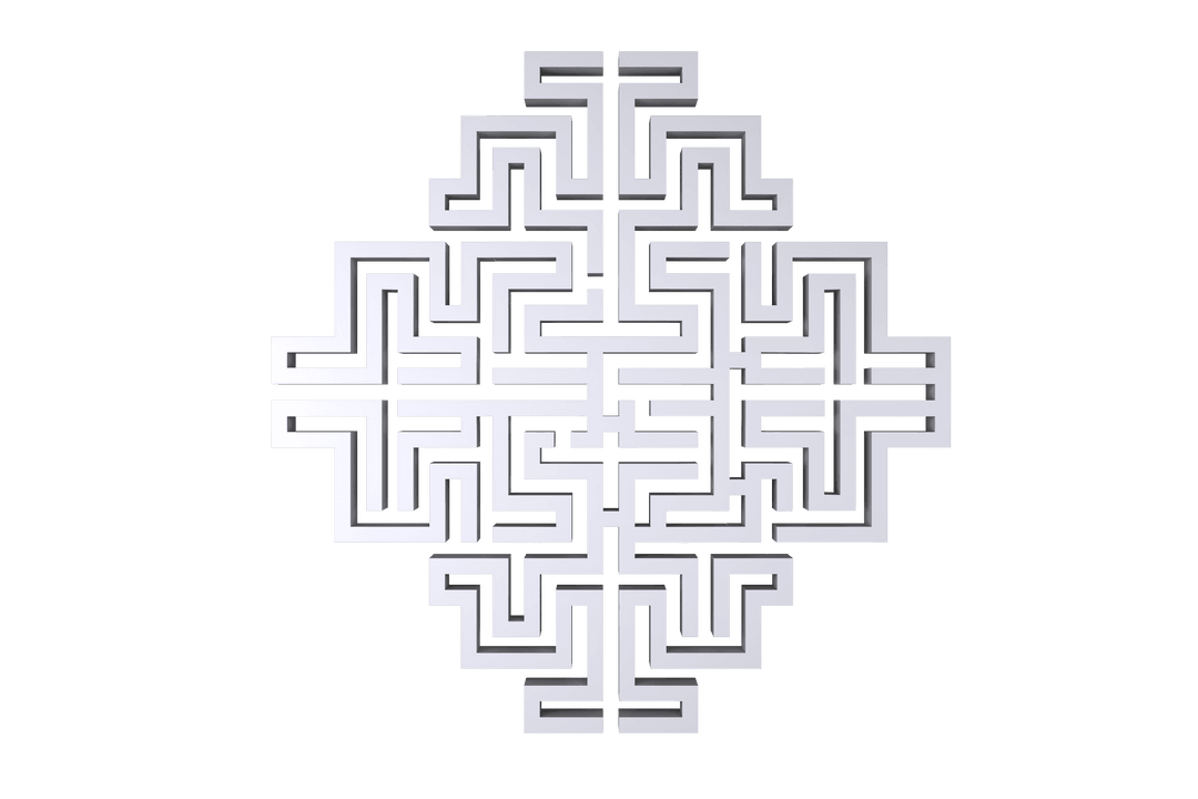 Geometric Grey Labyrinth Pattern on Transparent Background