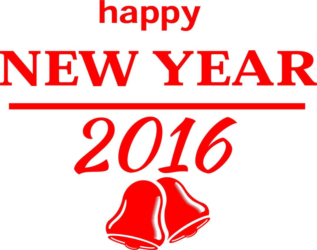 Red Happy New Year Text with Bells on Transparent Background