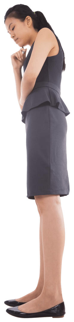 Transparent Businesswoman Standing with Thoughtful Expression