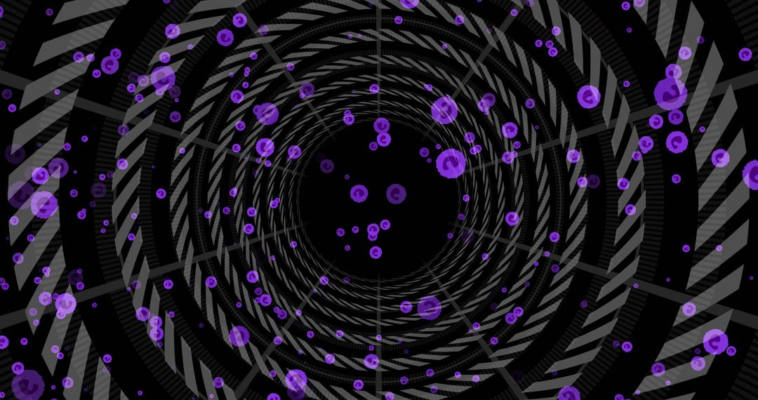 Abstract Digital Space with Spiraling Purple Spheres