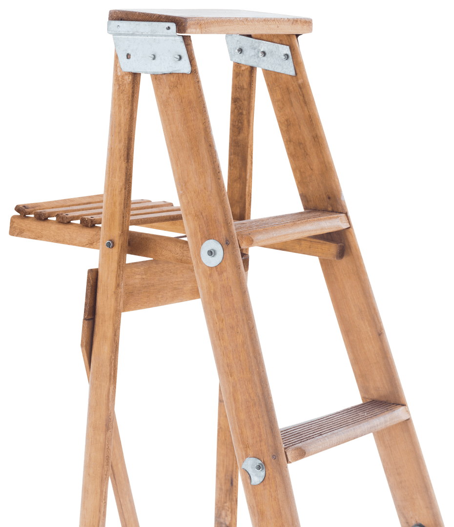 Transparent Wooden Ladder Close-Up Isolated on White Background
