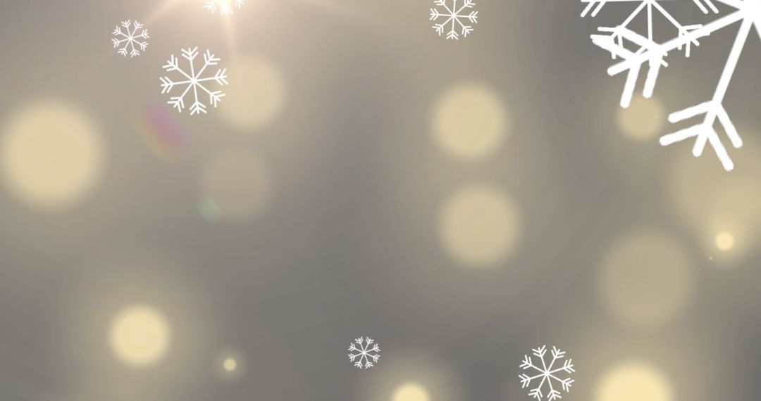 Falling Snowflakes and Glowing Bokeh on Yellow Background