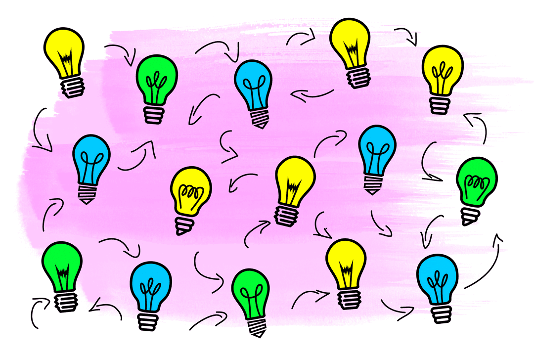 Colorful Light Bulbs with Arrows on Transparent Background