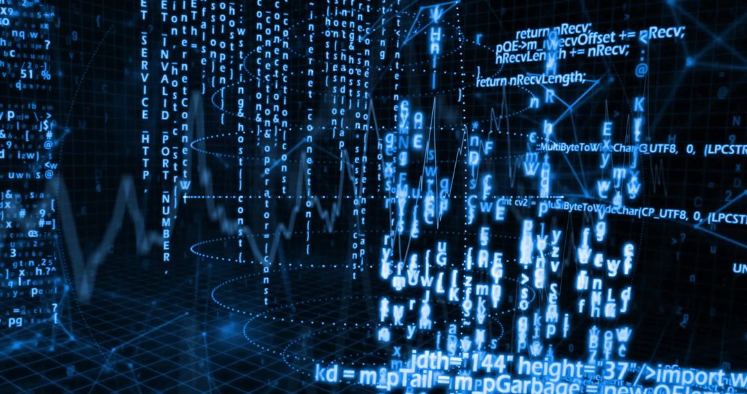 Futuristic Digital Code Streams on Virtual Grid