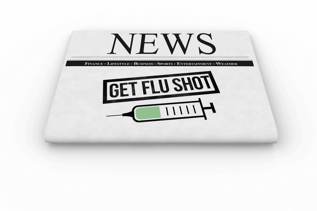 Transparent Newspaper Illustration with Flu Shot Message