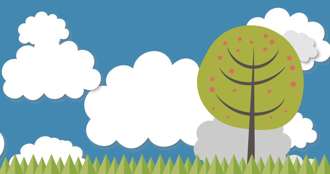 Whimsical Paper-Cut Tree and Clouds in Clear Sky