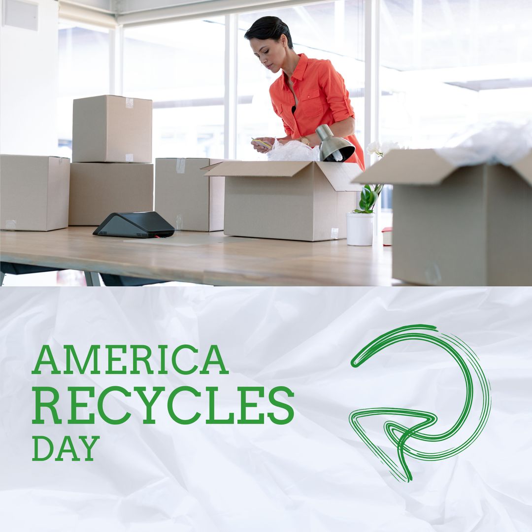 Woman Sorting Boxes on America Recycles Day