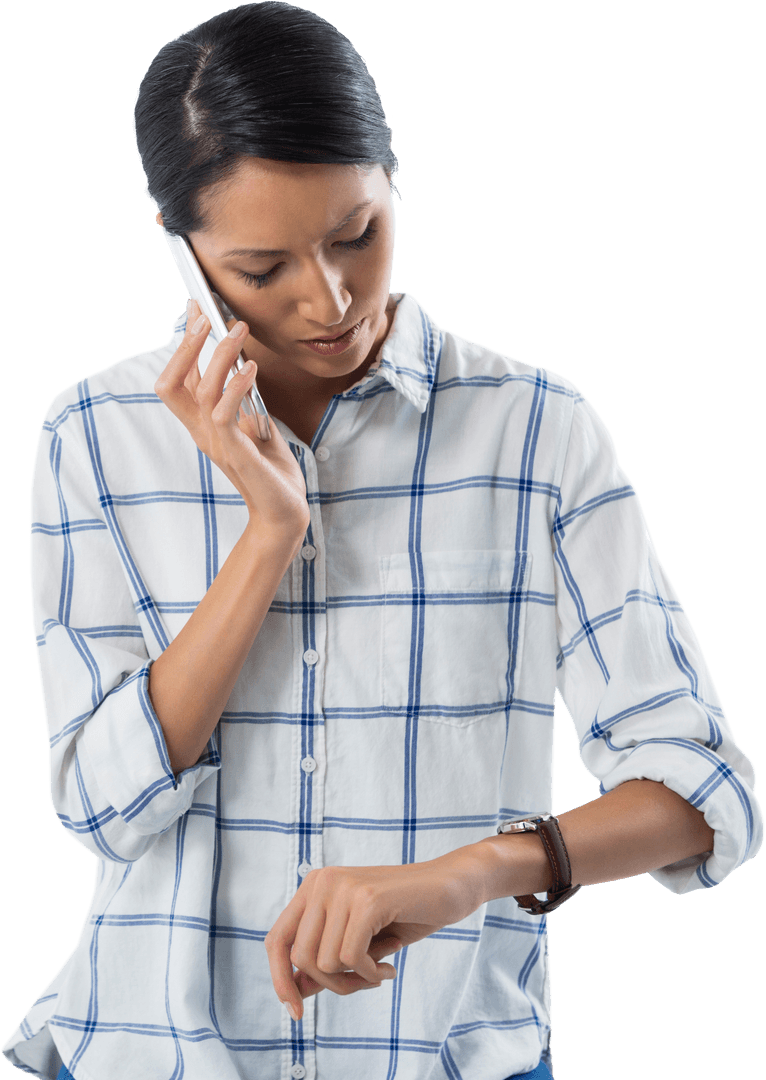 Businesswoman Talking on Phone Checking Time Transparent Background