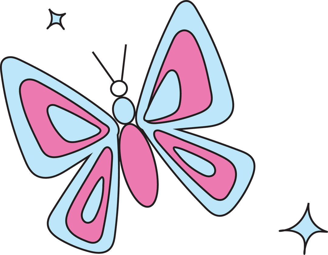Transparent Vector Butterfly with Pastel Wings and Star Sparkles
