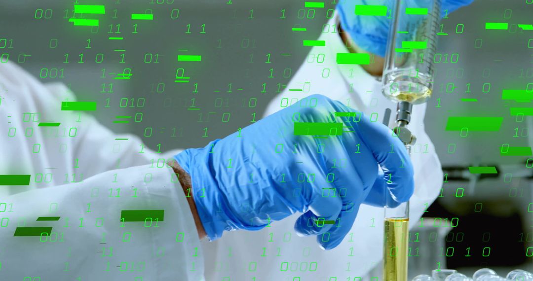 Scientist Experimenting with Digital Interface Overlay