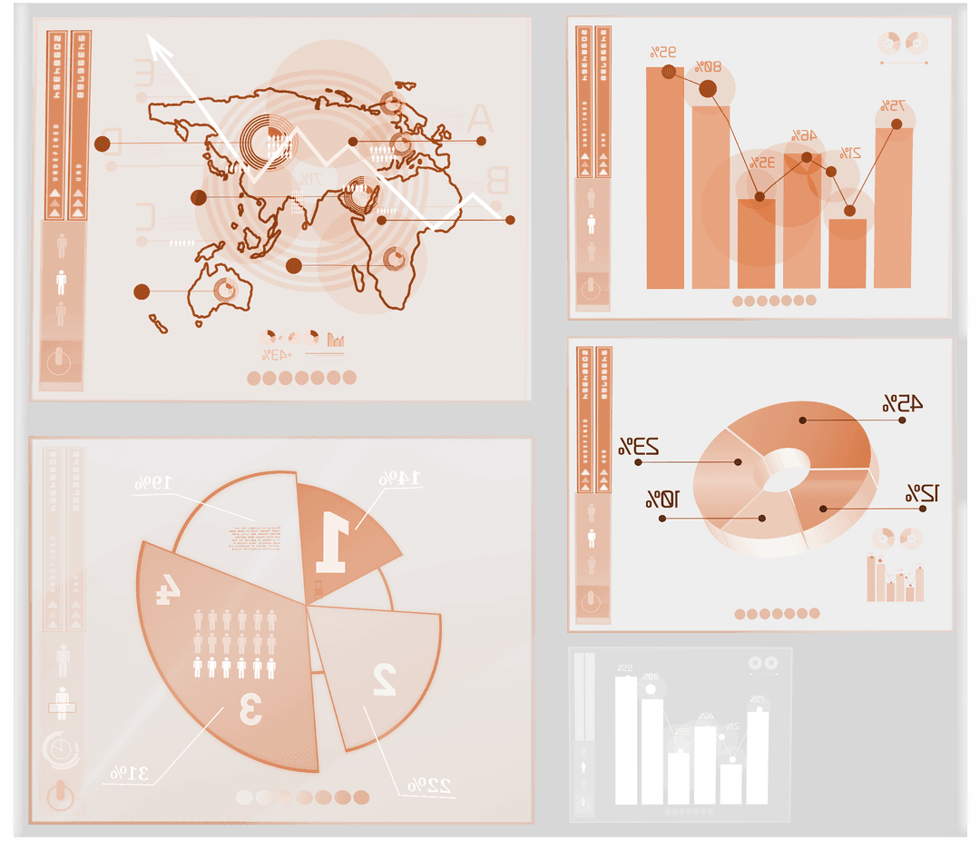 Transparent Digital Screens with Map and Charts Illustration