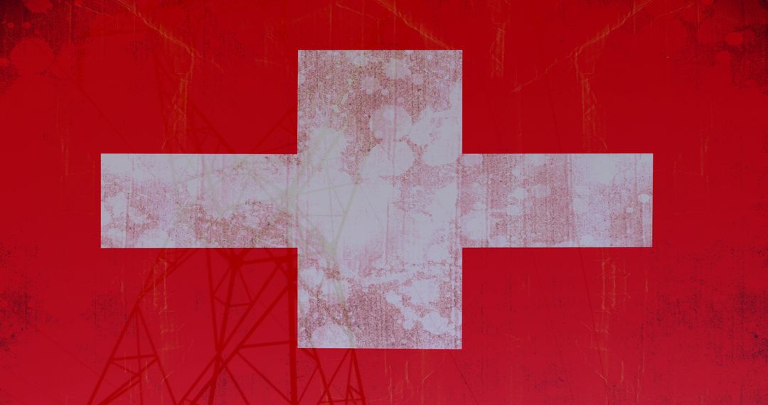 Switzerland Flag Overlay on Power Pylons Symbolizing Energy and Politics