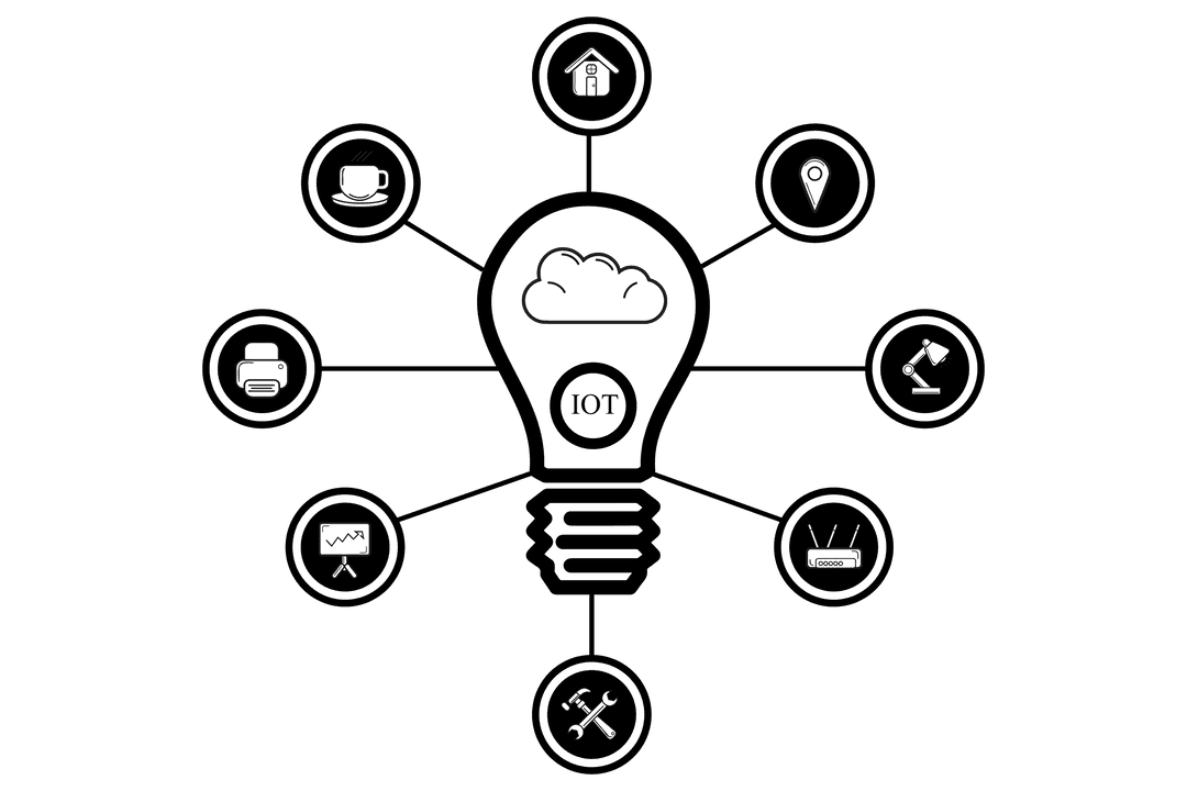 Transparent IoT Network Concept with Connected Lightbulb and Icons